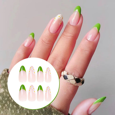 Ongles pressés à la fleur de printemps(24pièces)
