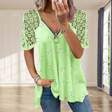 Chemisier motif coeur avec manches en dentelle avec fermeture éclair