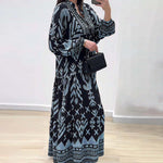 Robe à manches longues avec col en V et imprimé