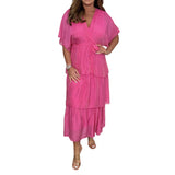 Robe de gâteau à manches volantées de couleur unie à la mode