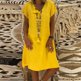 Robe à Manches Courtes et Col en V