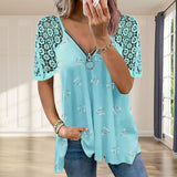 Chemisier motif coeur avec manches en dentelle avec fermeture éclair