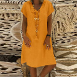 Robe à Manches Courtes et Col en V