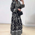 Robe à manches longues avec col en V et imprimé