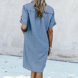 Denim Robe à Col V avec Boutons