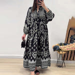 Robe à manches longues avec col en V et imprimé