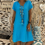 Robe à Manches Courtes et Col en V