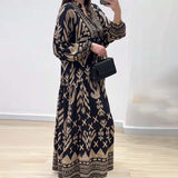 Robe à manches longues avec col en V et imprimé