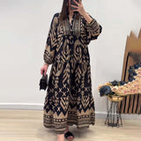 Robe à manches longues avec col en V et imprimé