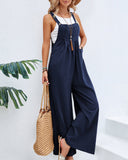 Pantalon décontracté à bretelles de couleur unie