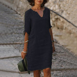 Robe à manches sept parties de couleur unie