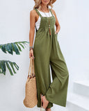 Pantalon décontracté à bretelles de couleur unie