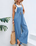 Pantalon décontracté à bretelles de couleur unie