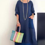 Robe longue en patchwork de coton et de lin