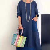 Robe longue en patchwork de coton et de lin
