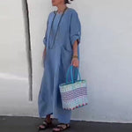 Robe longue en patchwork de coton et de lin