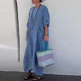 Robe longue en patchwork de coton et de lin