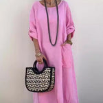 Robe longue en patchwork de coton et de lin