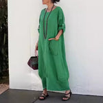 Robe longue en patchwork de coton et de lin