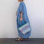 Robe longue en patchwork de coton et de lin