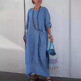 Robe longue en patchwork de coton et de lin