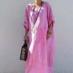 Robe longue en patchwork de coton et de lin