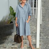 Robe en lin de coton avec col à revers et poches