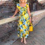 Robe à manches volantes imprimée citron