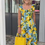 Robe à manches volantes imprimée citron