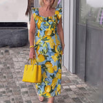 Robe à manches volantes imprimée citron
