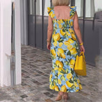 Robe à manches volantes imprimée citron