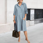 Robe en lin de coton avec col à revers et poches