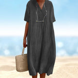 Robe en coton et lin de couleur unie pour femmes