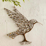 Décoration murale en métal colibri et brindilles