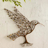 Décoration murale en métal colibri et brindilles