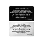 " I LOVE YOU " Carte métal gravée pour portefeuille