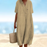 Robe en coton et lin de couleur unie pour femmes