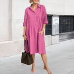 Robe en lin de coton avec col à revers et poches