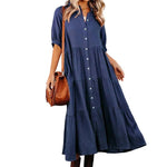 Robe midi en coton à demi-manches avec poches pour femmes
