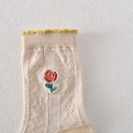 5 paires de chaussettes femme en coton fleuri rose