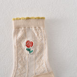 5 paires de chaussettes femme en coton fleuri rose