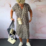 Robe à manches courtes à col en V en imprimé léopard