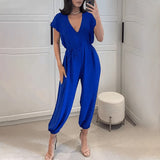 Pantalon harem à lacets et col en V