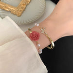 Bracelet de luxe en perles de rose rouge