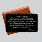 " I LOVE YOU " Carte métal gravée pour portefeuille