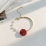 Bracelet de luxe en perles de rose rouge