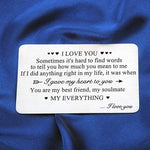 " I LOVE YOU " Carte métal gravée pour portefeuille