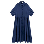 Robe midi en coton à demi-manches avec poches pour femmes