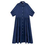 Robe midi en coton à demi-manches avec poches pour femmes