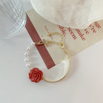 Bracelet de luxe en perles de rose rouge